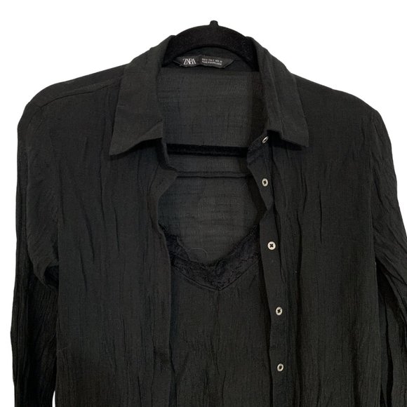 Zara Collared Shirt With Spaghetti Strap Lace Top - Picture 2 of 6